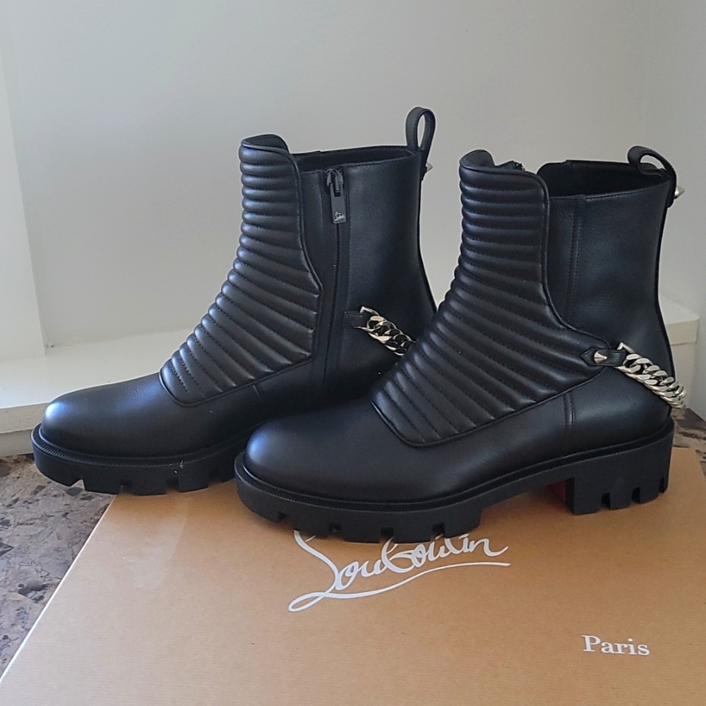CHRISTIAN LOUBOUTIN Maddic Max chain-embellished quilted leather ankle boots
